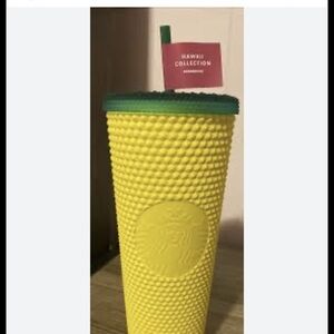 Starbucks Yellow Tumbler with Green Lid